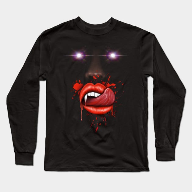 Vampire lips and teeth Halloween Long Sleeve T-Shirt by Artardishop